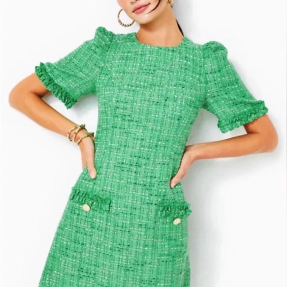 Lilly Pulitzer Ryner Boucle Kelly Green Tweed Midi Dress Size 8 - Picture 1 of 14